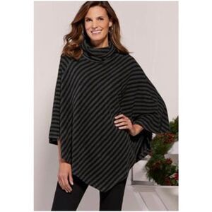 Women's soft surroundings black grey‎ stripe cape one size missy